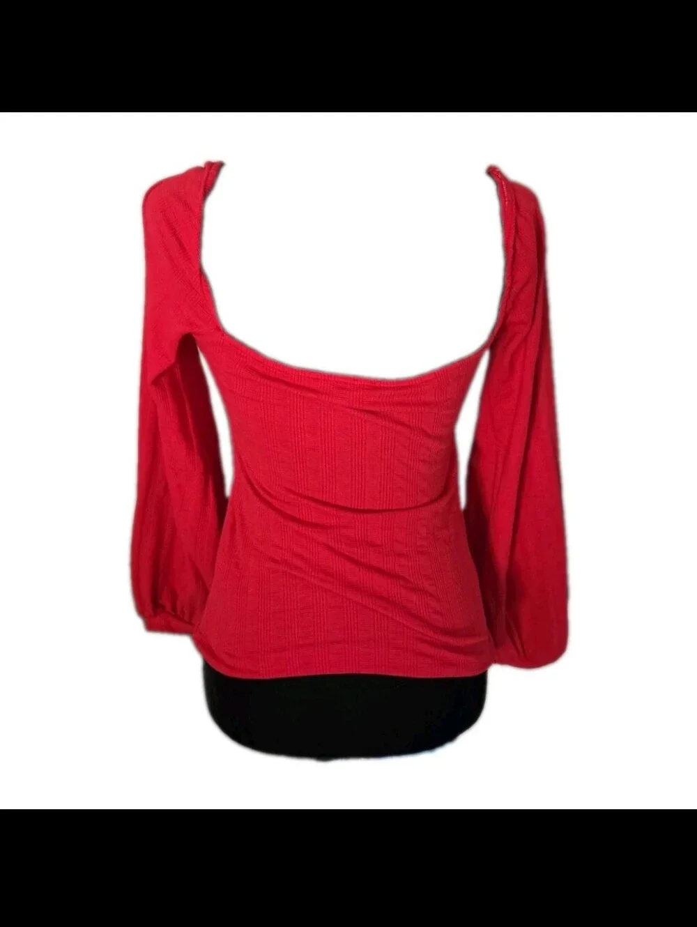 Free People Womens Red It's A Date Ribbed Tie Front Puff Sleeve Top S